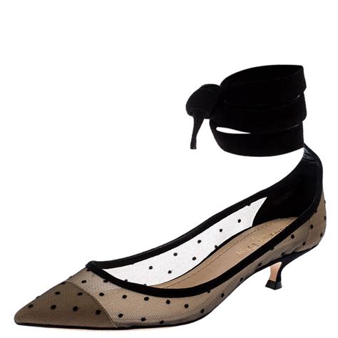 tan black polka dot dior flat shoes